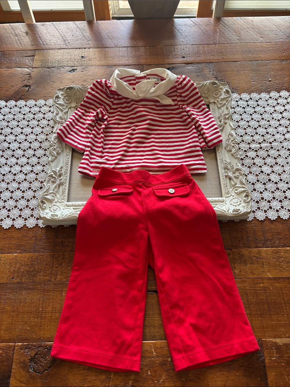 Adorable Janie and Jack Red Striped Top with Solid Red Pants.  Size 18-24 mo